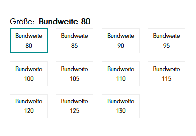 Abbildung Ausschnitt der Bundweite-Auswahlm�glichkeit im Shop