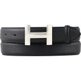 Damen-G�rtel HAILEY aus gemasertem Leder mit Steppnaht 3,0 cm Silber