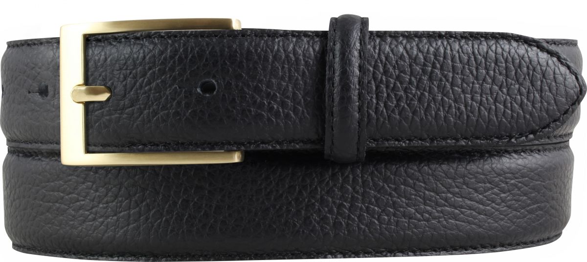 Anzug-G�rtel aus gemasertem Leder mit Steppnaht gold 3,0 cm