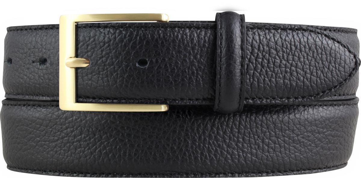 Anzug-G�rtel aus gemasertem Leder mit Steppnaht gold 3,5 cm