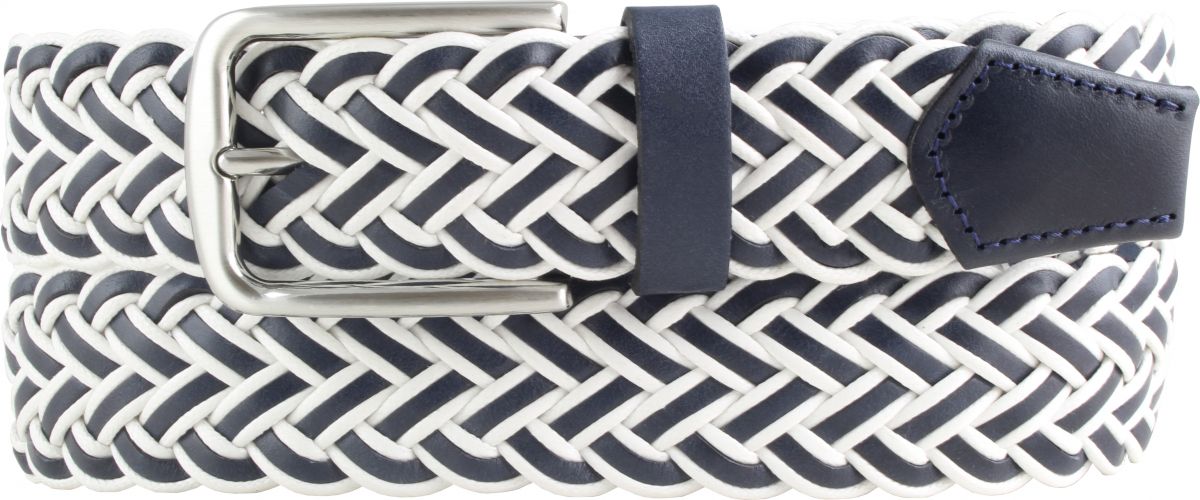 Flecht-G�rtel aus Vollrindleder und Stoffband 3,5cm