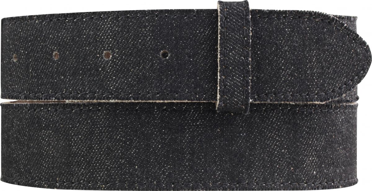 G�rtel aus Leder und Denim ohne Schlie�e 4,0 cm