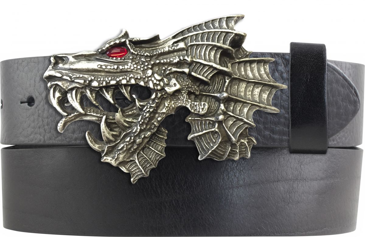 G�rtel aus Vollrindleder mit Drachenkopf-Schlie�e 4,0 cm