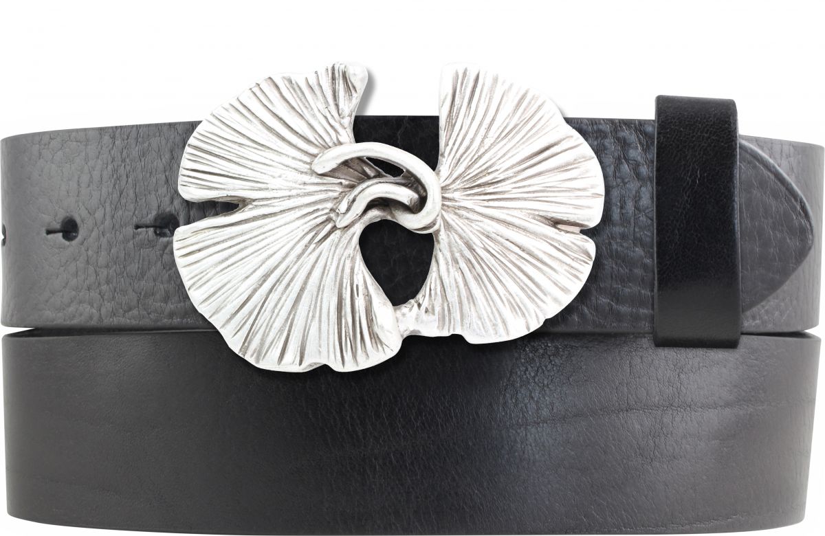 G�rtel aus Vollrindleder mit Ginko-Schlie�e 4,0 cm