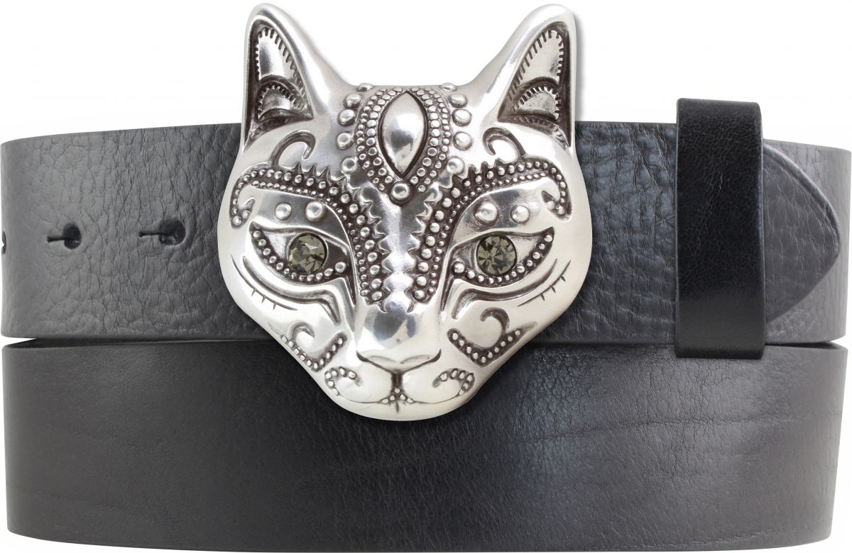 G�rtel aus Vollrindleder mit Katze-Schlie�e 4,0 cm