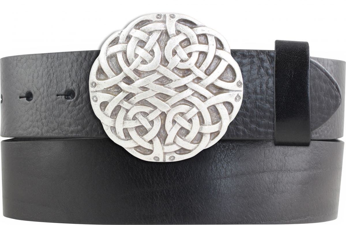 G�rtel aus Vollrindleder mit Keltische Knoten-Schlie�e 4,0 cm