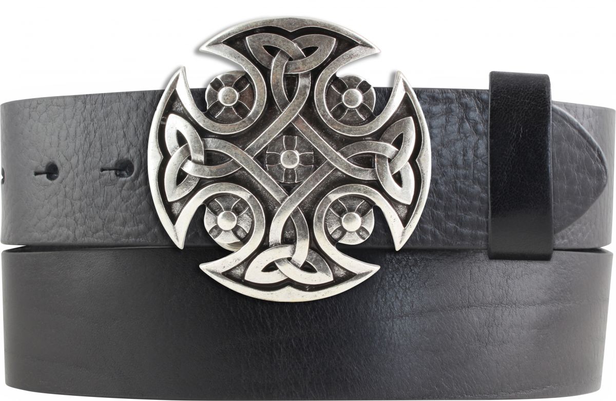 G�rtel aus Vollrindleder mit Keltischer Knoten-Schlie�e 4,0 cm