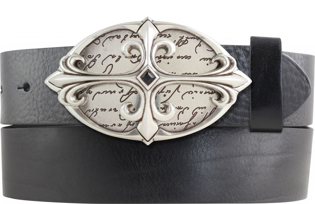 G�rtel aus Vollrindleder mit Letter Cross-Schlie�e 4,0 cm