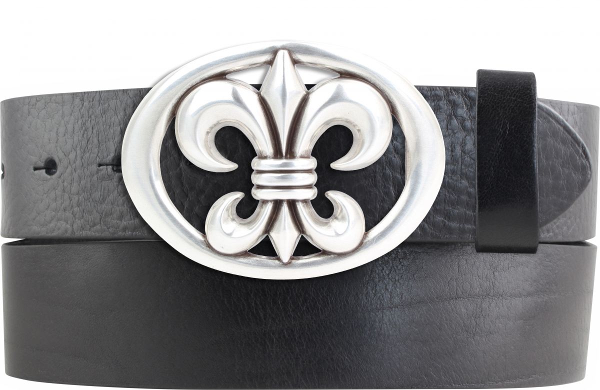G�rtel aus Vollrindleder mit Lilien-Schlie�e 4,0 cm
