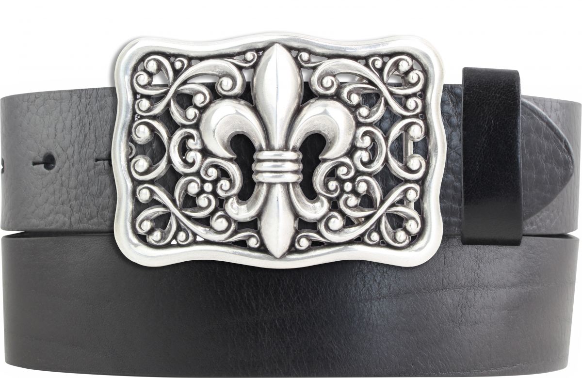 G�rtel aus Vollrindleder mit Lilien-Schlie�e 4,0 cm