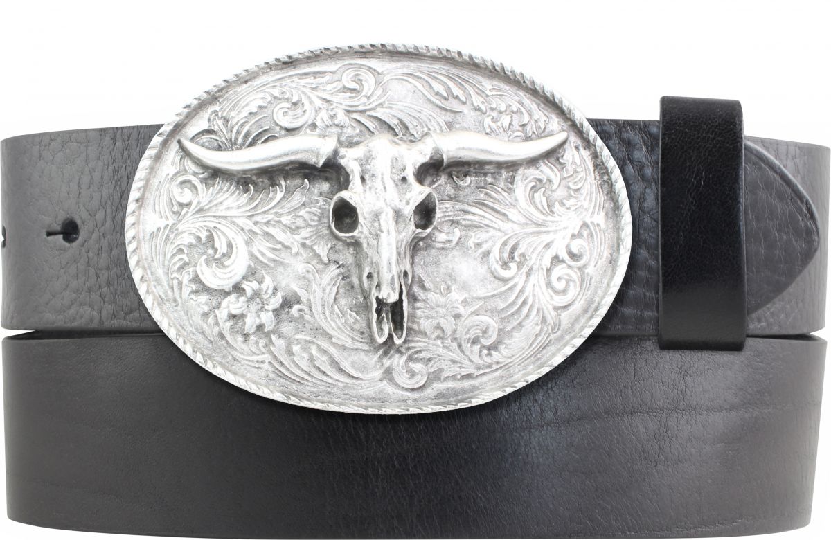 G�rtel aus Vollrindleder mit Longhorn-Schlie�e 4,0 cm