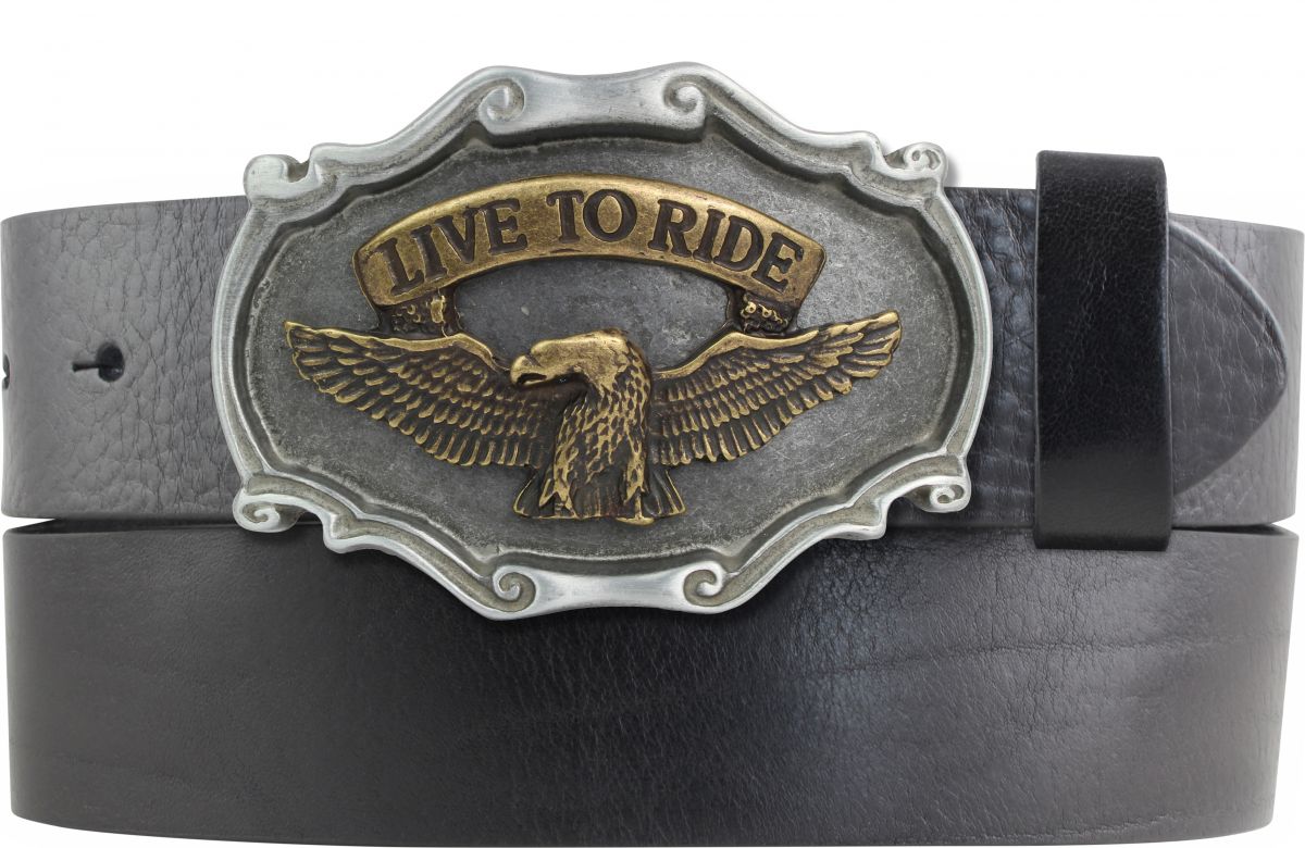 G�rtel aus Vollrindleder mit Motorrad-Schlie�e 4,0 cm