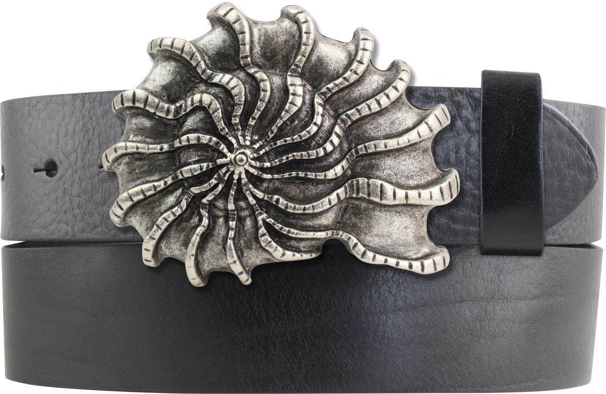 G�rtel aus Vollrindleder mit Muschel-Schlie�e 4,0 cm