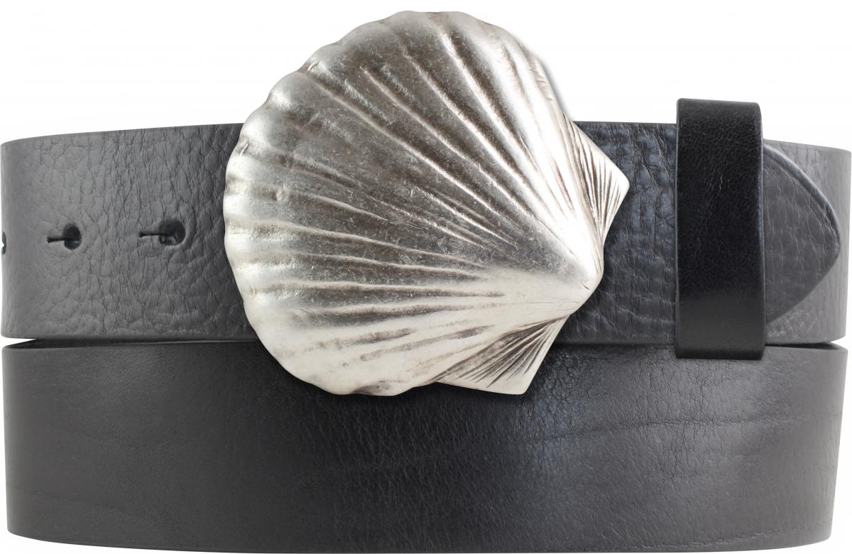 G�rtel aus Vollrindleder mit Muschel-Schlie�e 4,0 cm