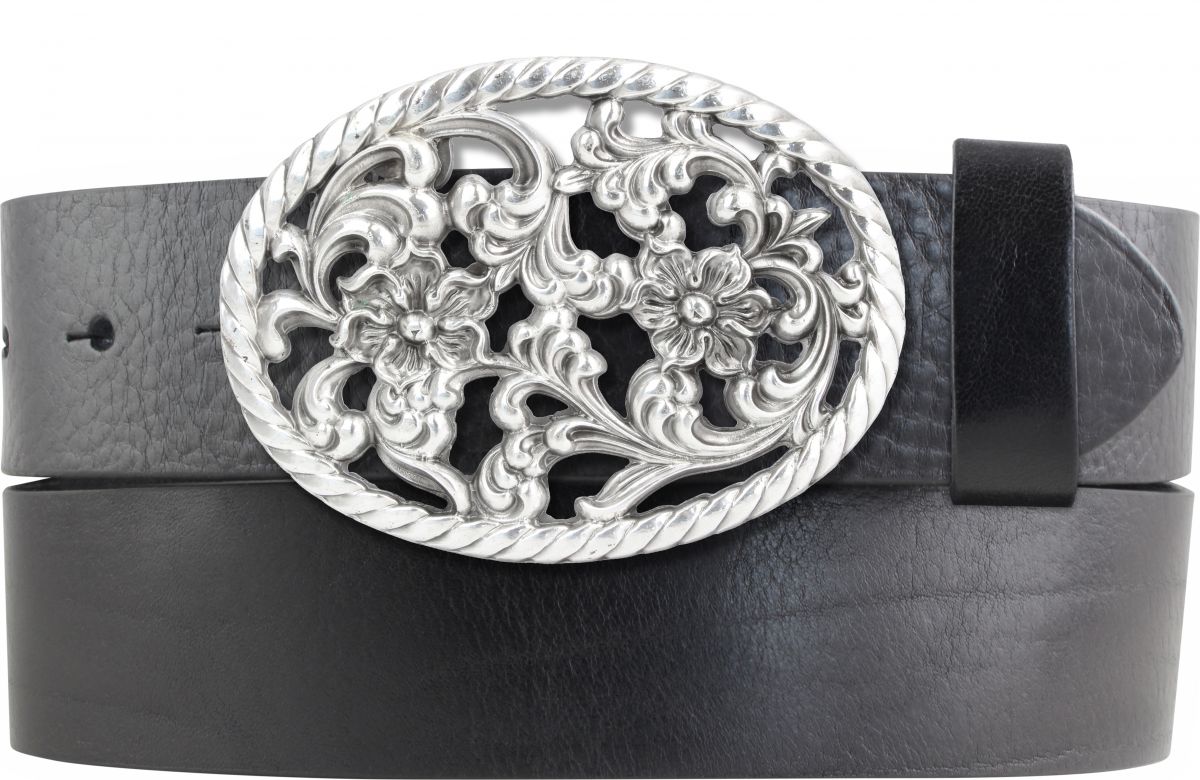 G�rtel aus Vollrindleder mit Ornament-Schlie�e 4,0 cm