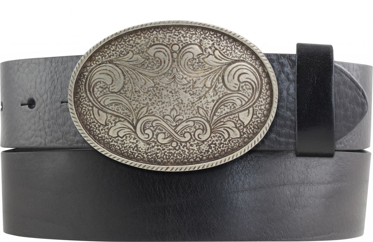 G�rtel aus Vollrindleder mit Ornament-Schlie�e 4,0 cm