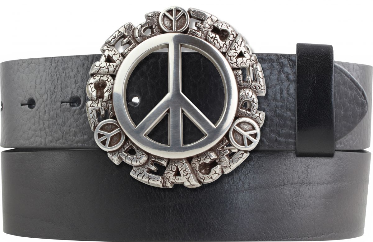 G�rtel aus Vollrindleder mit Peace-Schlie�e 4,0 cm