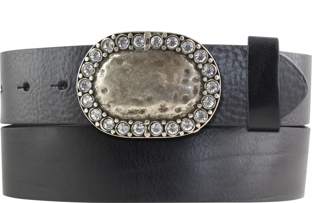 G�rtel aus Vollrindleder mit Rounded Bling-Schlie�e 4,0 cm