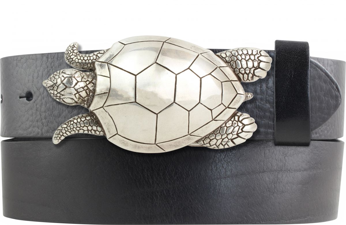 G�rtel aus Vollrindleder mit Schildkr�te-Schlie�e 4,0 cm
