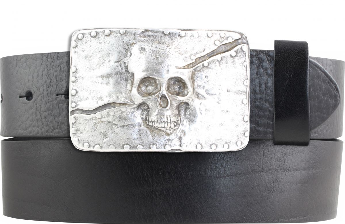 G�rtel aus Vollrindleder mit Split Skull-Schlie�e 4,0 cm
