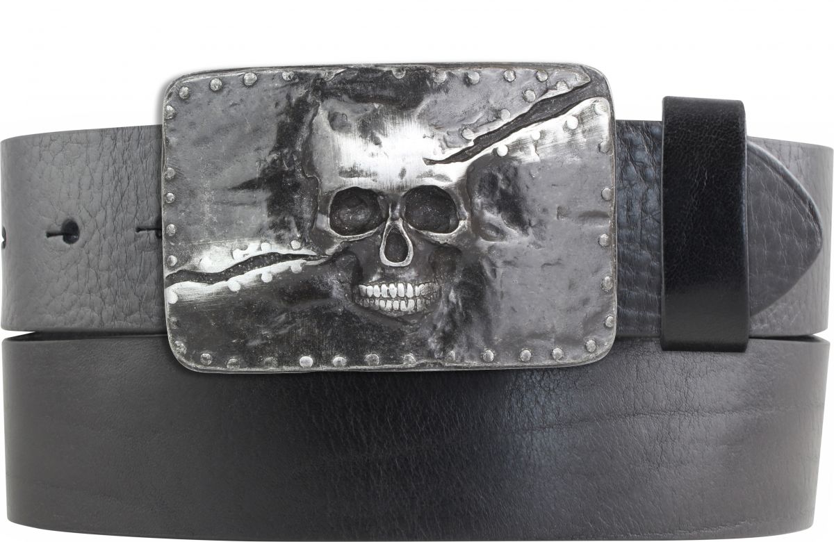 G�rtel aus Vollrindleder mit Split Skull-Schlie�e 4,0 cm