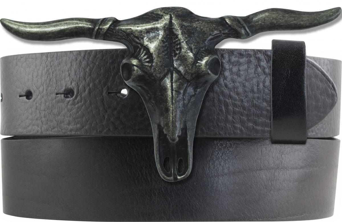 G�rtel aus Vollrindleder mit Stier-Schlie�e 4,0 cm