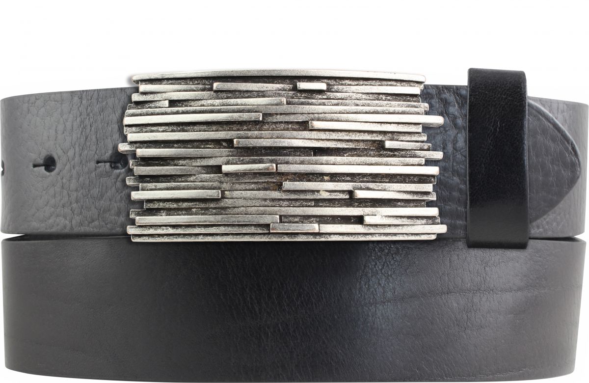 G�rtel aus Vollrindleder mit Stripes-Schlie�e 4,0 cm