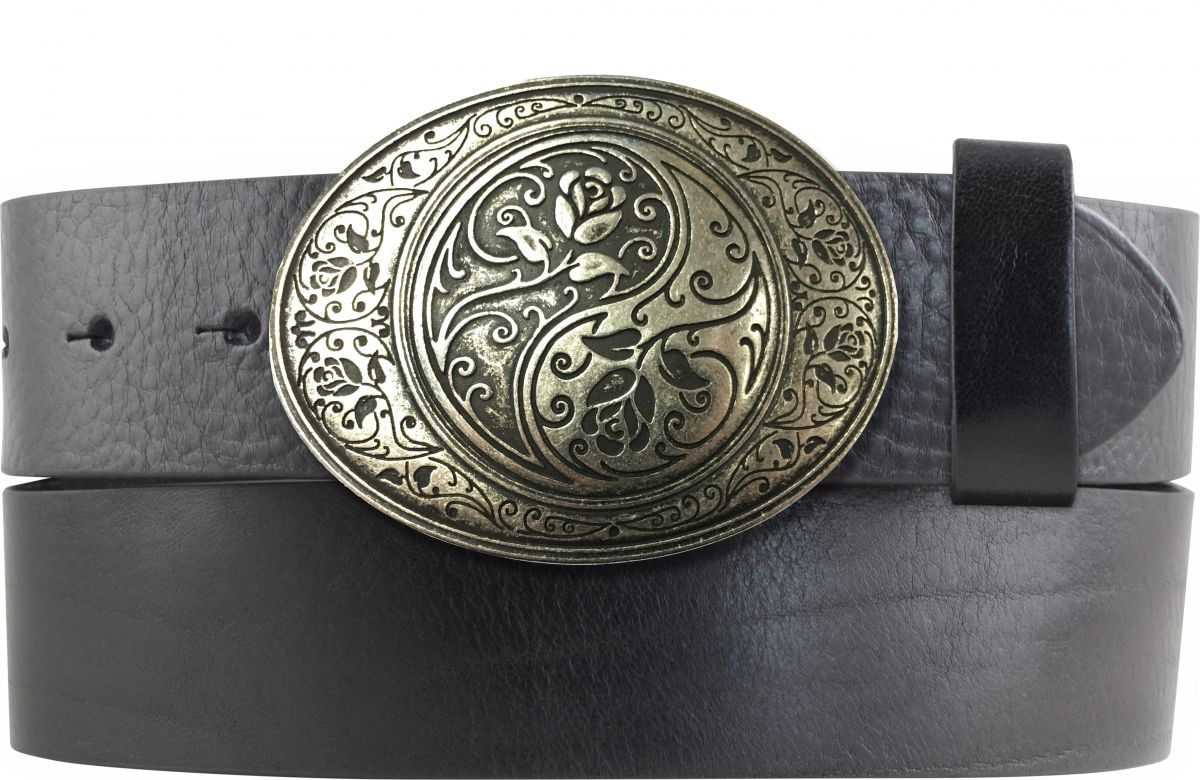G�rtel aus Vollrindleder mit Ying Yang-Schlie�e 4,0 cm