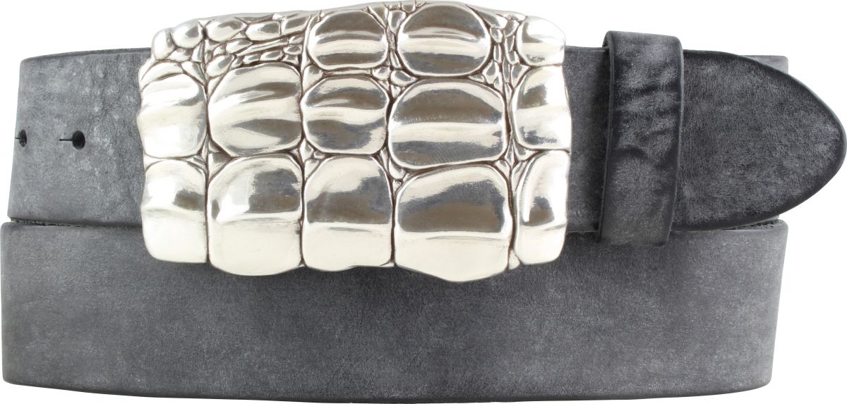 G�rtel aus weichem Vollrindleder mit Kroko-Buckle 4,0 cm