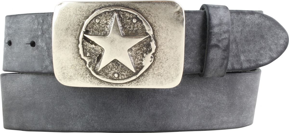G�rtel aus weichem Vollrindleder mit Stern-Buckle 4,0 cm