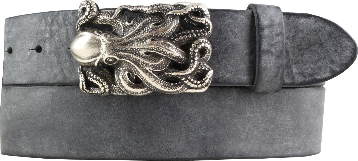 G�rtel aus weichem Vollrindleder mit Tintenfisch-Buckle 4,0 cm