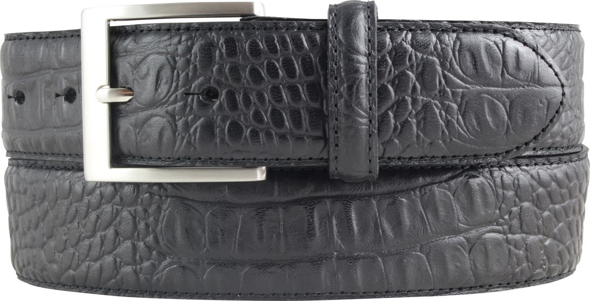G�rtel mit Edelstahl-G�rtelschnalle und Krokopr�gung 4,0 cm