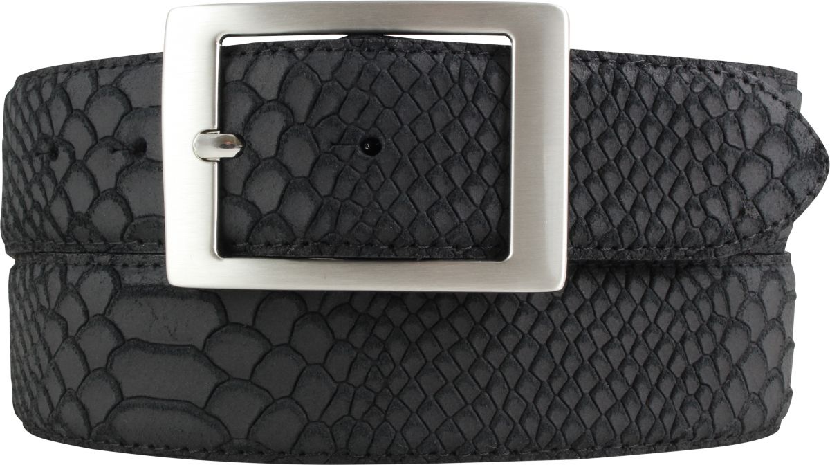 G�rtel mit Pythonpr�gung und Doppel-Schnalle 4,0 cm