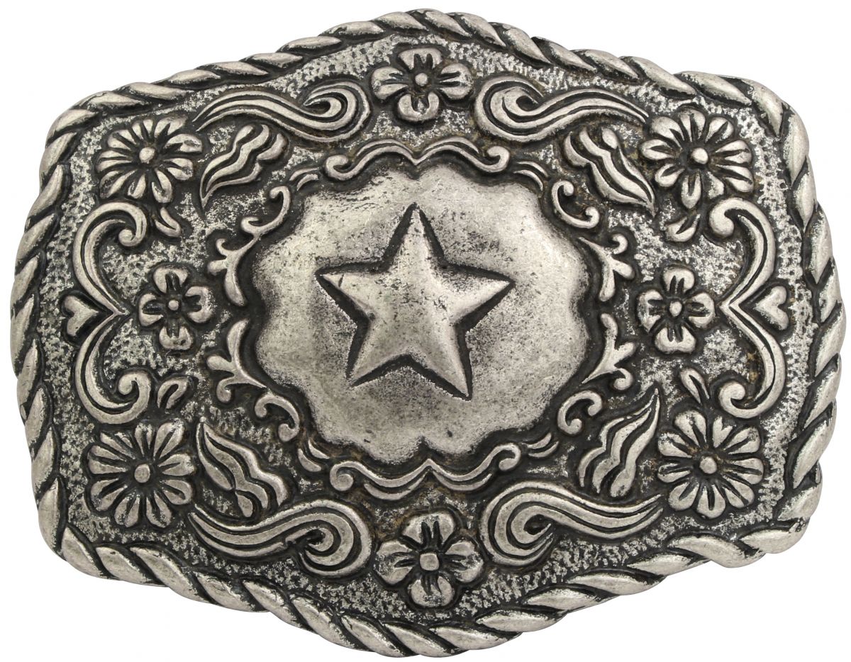 G�rtelschnalle Stern mit Blumen 4,0 cm
