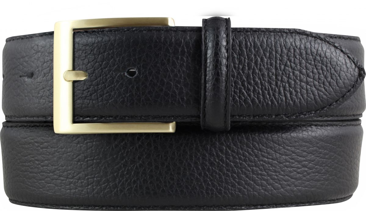 Herren-G�rtel aus gemasertem Leder mit Steppnaht gold 4,0 cm