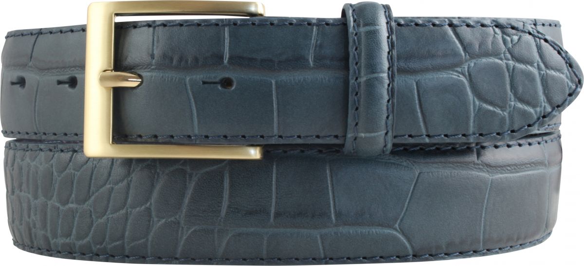 Herren-G�rtel mit Krokopr�gung und goldener G�rtelschlie�e 3,5 cm