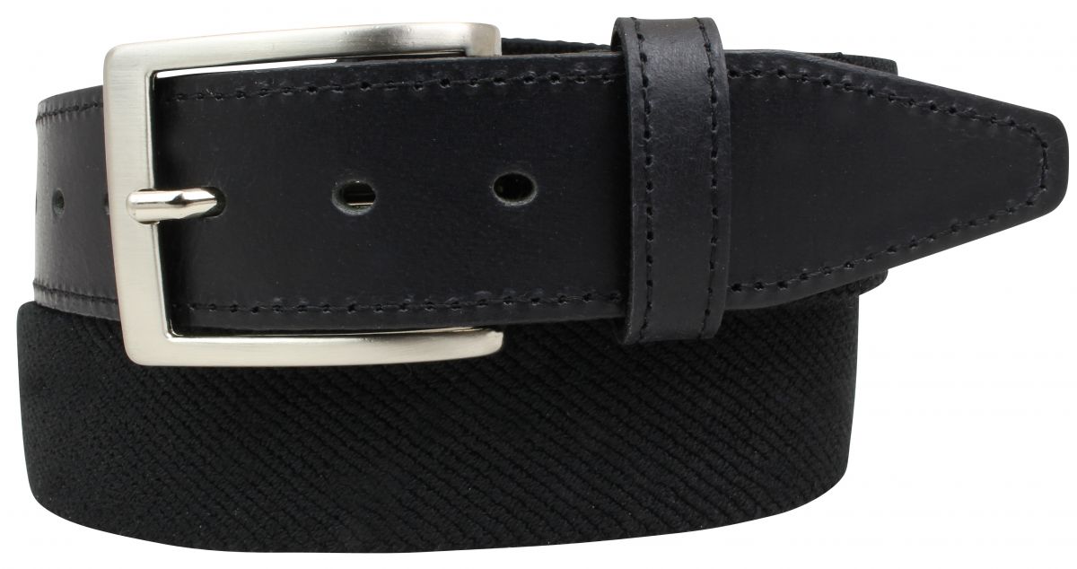 Hochwertiger Stretchg�rtel mit echtem Leder 3,5cm