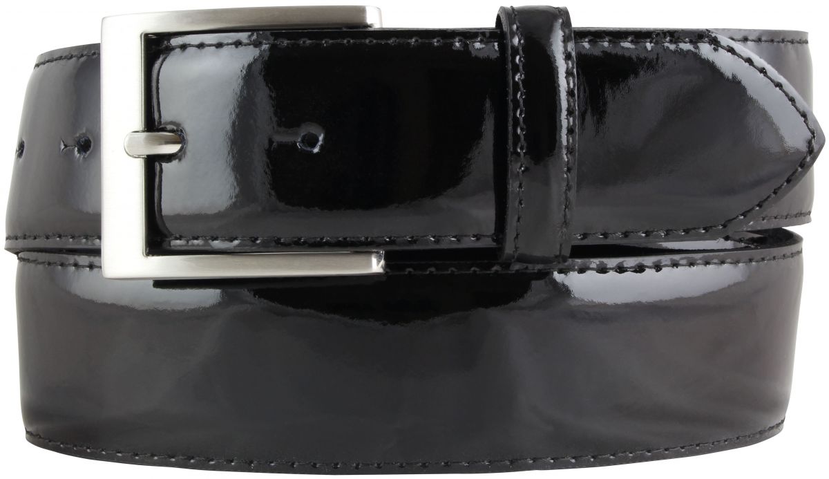 Lackg�rtel mit Edelstahl-G�rtelschnalle aus Leder 4,0 cm
