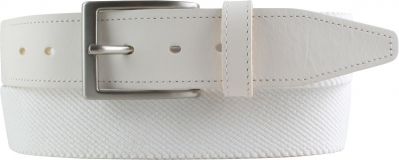 Hochwertiger Stretchgürtel mit echtem Leder 3,5cm Weiß