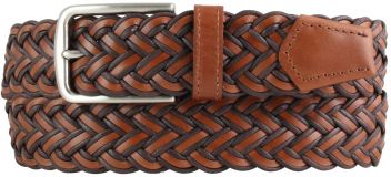 Flecht-Gürtel aus Vollrindleder und Stoffband 3,5cm Cognac