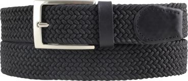 Hochwertiger Stretchgürtel einfarbig mit echtem Leder 3,5cm Schwarz