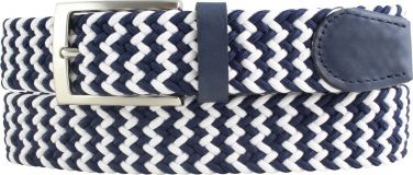 Hochwertiger Stretchgürtel mehrfarbig mit echtem Leder 3,5cm Marine