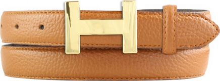 Damen-Gürtel Horus aus gemasertem Leder mit Steppnaht 2,5 cm Gold Tabac