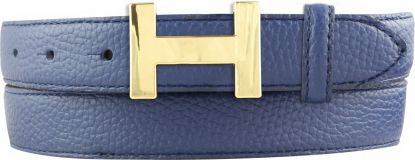 Damen-Gürtel Horus aus gemasertem Leder mit Steppnaht 2,5 cm Gold Blau