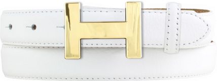 Damen-Gürtel Horus aus gemasertem Leder mit Steppnaht 2,5 cm Gold Weiß