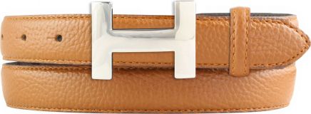 Damen-G�rtel Horus aus gemasertem Leder mit Steppnaht 2,5 cm Silber Tabac