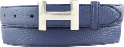Damen-G�rtel Horus aus gemasertem Leder mit Steppnaht 2,5 cm Silber Blau