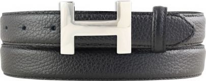 Damen-G�rtel Horus aus gemasertem Leder mit Steppnaht 2,5 cm Silber Schwarz