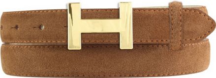 Designer-Gürtel Horus aus Veloursleder mit goldener Gürtelschnalle 2,5 cm Tabac