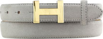 Designer-Gürtel Horus aus Veloursleder mit goldener Gürtelschnalle 2,5 cm Hellgrau